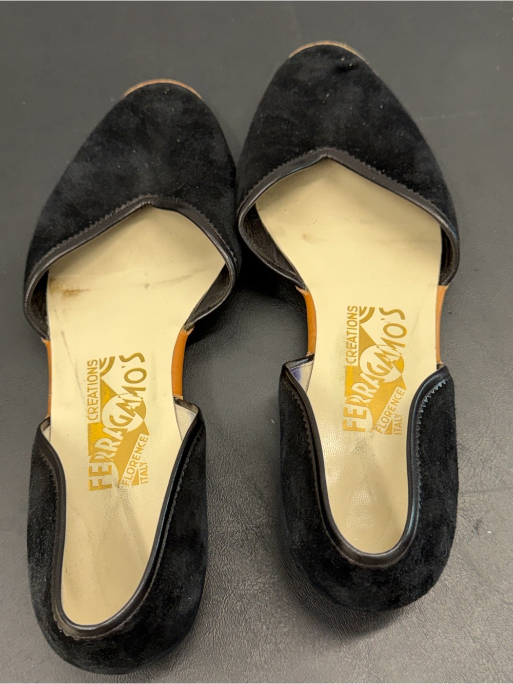 Salvatore Ferragamo Black Suede D'Orsay Flats with Leather Insole Size 38